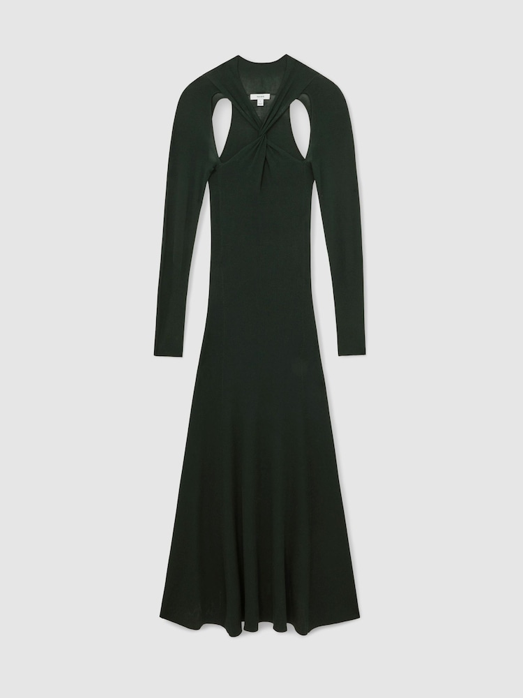 Reiss Dark Green Vivienne Cut-Out Knitted Maxi Dress - Image 2 of 7