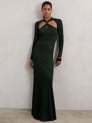 Reiss Dark Green Vivienne Cut-Out Knitted Maxi Dress - Image 4 of 7