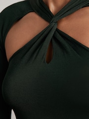 Reiss Dark Green Vivienne Cut-Out Knitted Maxi Dress - Image 5 of 7