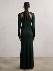 Reiss Dark Green Vivienne Cut-Out Knitted Maxi Dress - Image 6 of 7