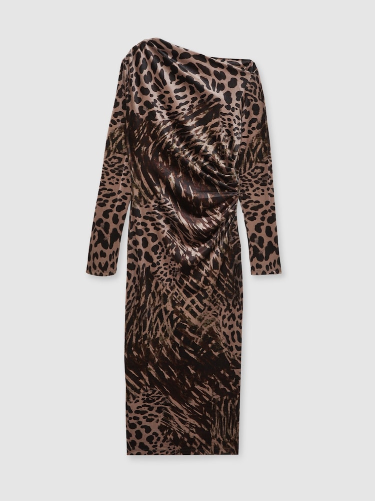 Reiss Black/Brown Briana Velvet Leopard-Print Midi Dress - Image 2 of 6 Reiss Black/Brown Briana Velvet Leopard-Print Midi Dress - Image 2 of 6