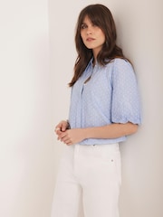 Mint Velvet Blue Stripe Polka Heart Puff Sleeve Shirt - Image 2 of 7