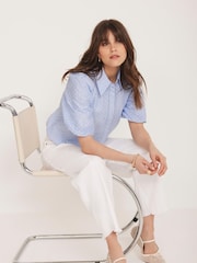 Mint Velvet Blue Stripe Polka Heart Puff Sleeve Shirt - Image 3 of 7