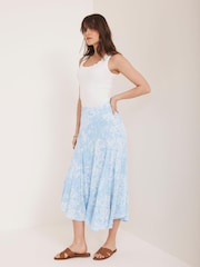 Mint Velvet Blue Floral Print Skirt - Image 3 of 8