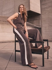 Mint Velvet Brown Side Stripe Wide Trousers - Image 2 of 8