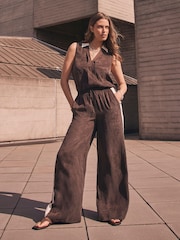Mint Velvet Brown Side Stripe Wide Trousers - Image 3 of 8
