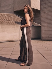 Mint Velvet Brown Side Stripe Wide Trousers - Image 4 of 8