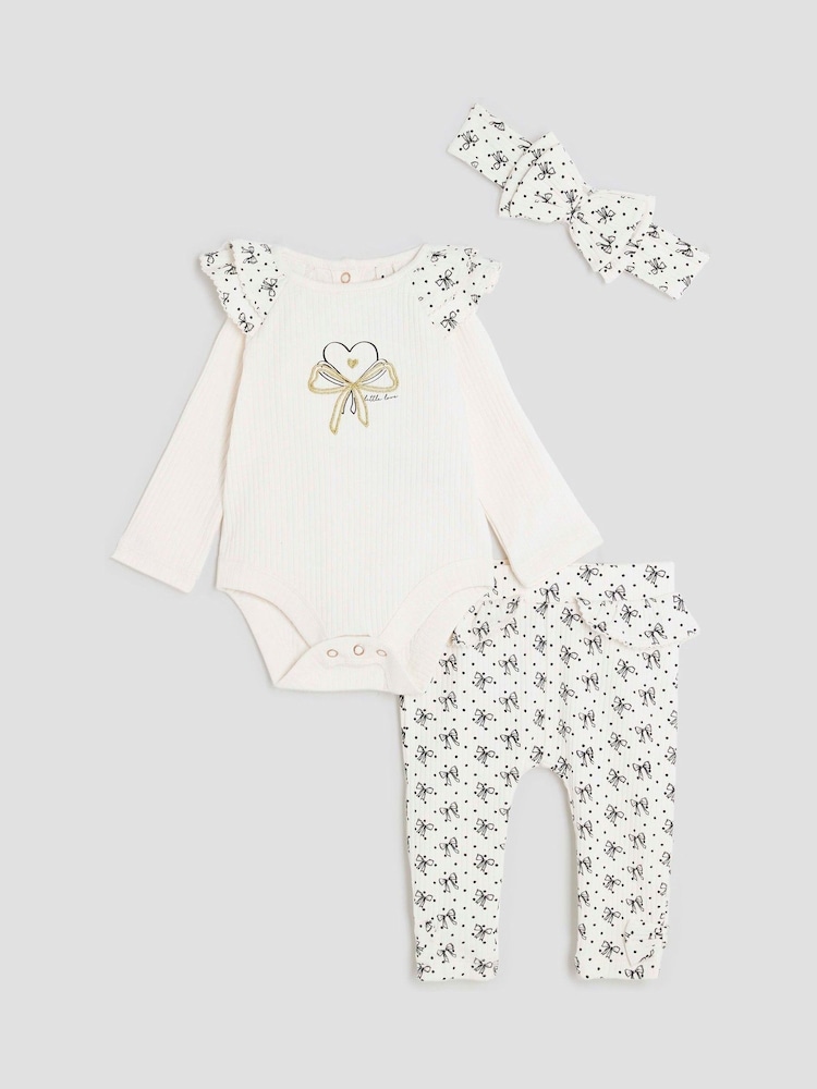 River Island Baby Girls Bow Print Bodysuit Set - Bild 1 von 4