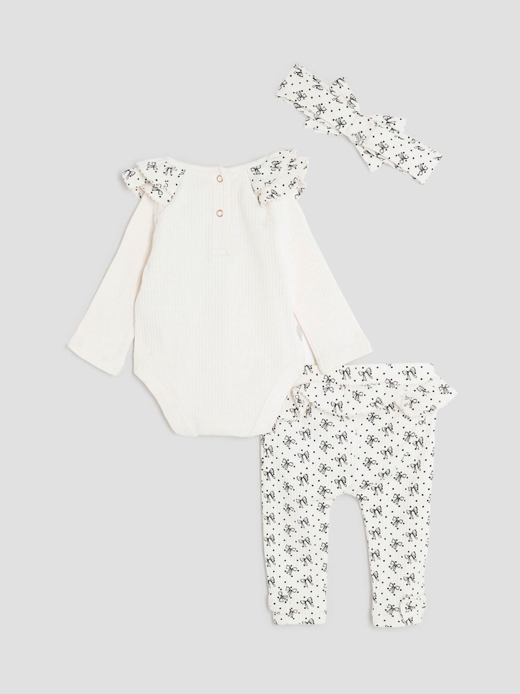 River Island Cream Baby Girls Bow Print Bodysuit Set - Image 2 of 4 River Island Cream Baby Girls Bow Print Bodysuit Set - Image 2 of 4