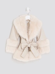 River Island Girls Faux Leather Fur Wrap Coat - Bild 1 von 4