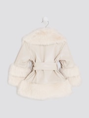River Island Girls Faux Leather Fur Wrap Coat - Bild 2 von 4