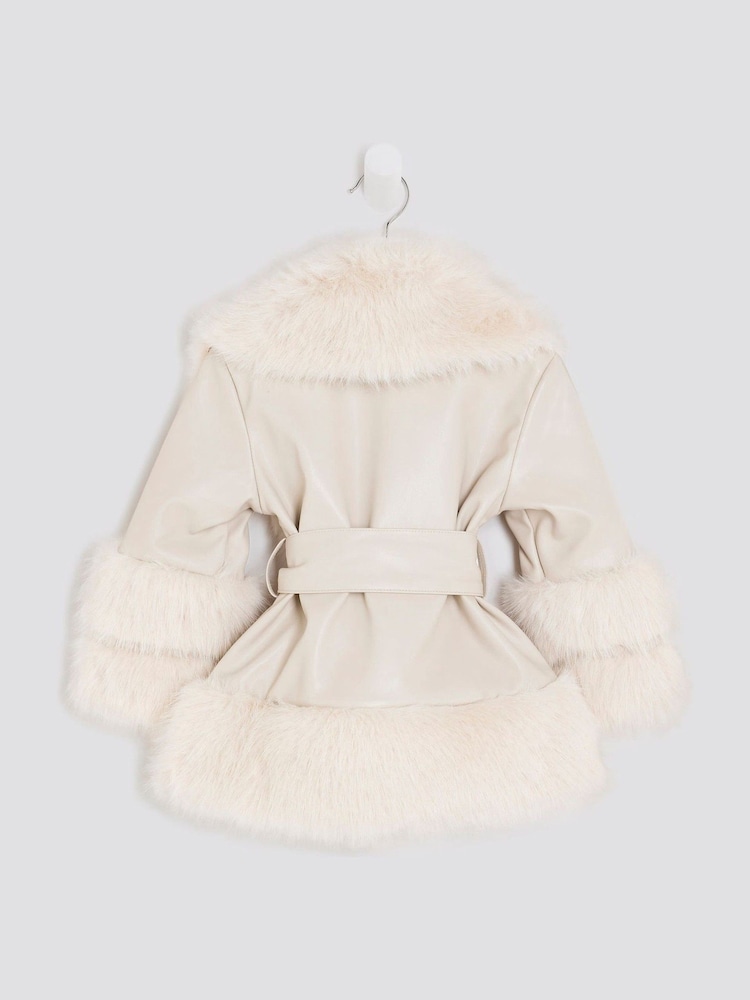 River Island Girls Faux Leather Fur Wrap Coat - Bild 2 von 4