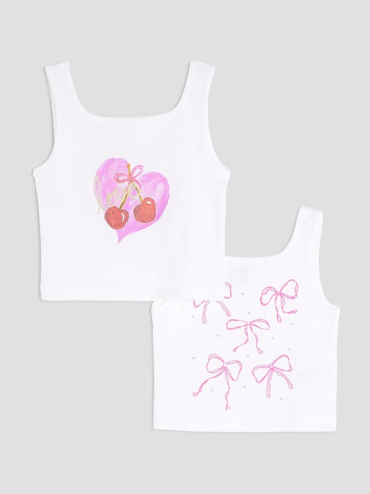 River Island White Girls Cherry and Bow Tank Top - Image 1 of 4
