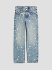 River Island Blue Girls Pearl Flower Print Straight Jeans - Image 1 of 4