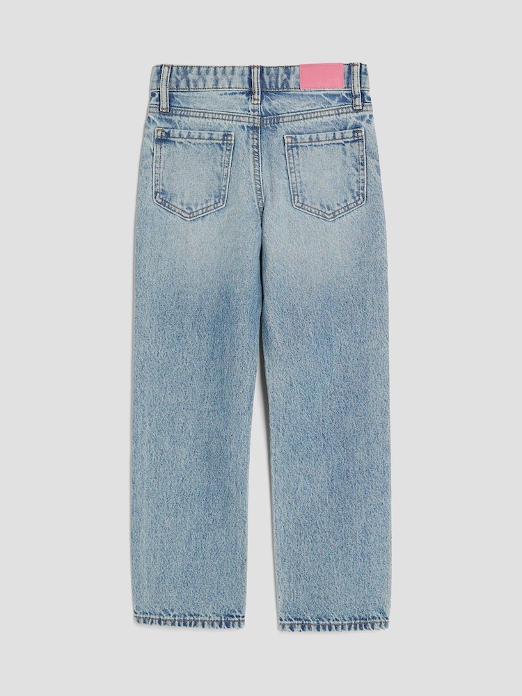 River Island Blue Girls Pearl Flower Print Straight Jeans - Image 2 of 4