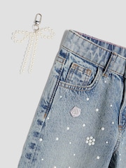 River Island Blue Girls Pearl Flower Print Straight Jeans - Image 3 of 4