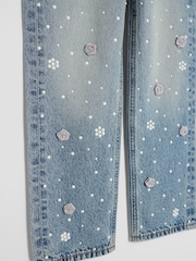 River Island Blue Girls Pearl Flower Print Straight Jeans - Image 4 of 4