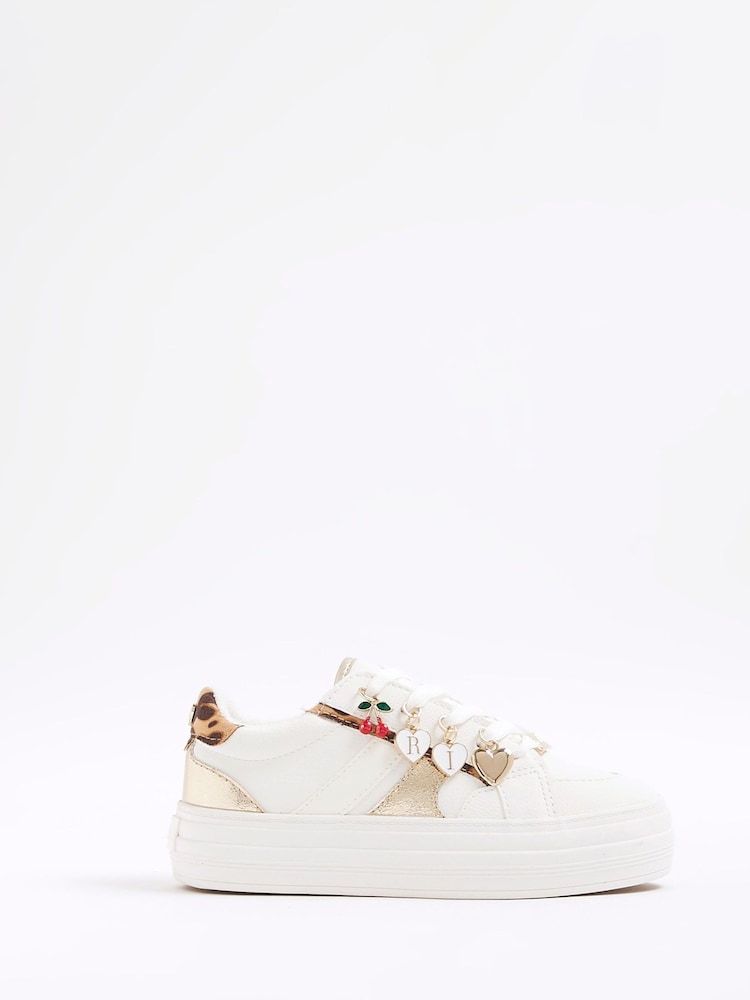 River Island White Girls Leopard Print Charm Trainers - Image 1 of 5