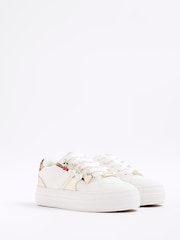 River Island White Girls Leopard Print Charm Trainers - Image 2 of 5