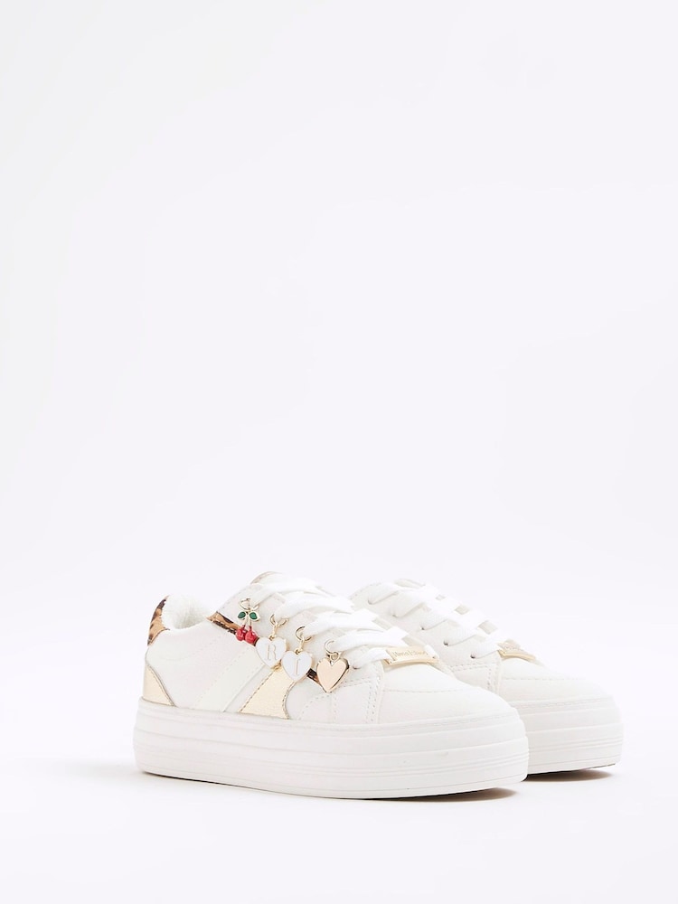 River Island White Girls Leopard Print Charm Trainers - Image 2 of 5