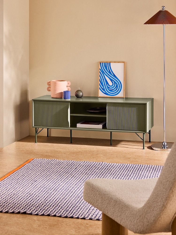 MADE.COM Green Elian Up to 50 Inch Sliding Door TV Unit - Image 1 of 5