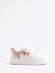 River Island Pink Girls Fur Tongue Bow Charm Trainers - Image 1 of 5