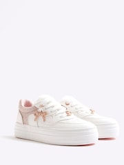 River Island Pink Girls Fur Tongue Bow Charm Trainers - Image 2 of 5