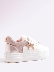 River Island Pink Girls Fur Tongue Bow Charm Trainers - Image 3 of 5