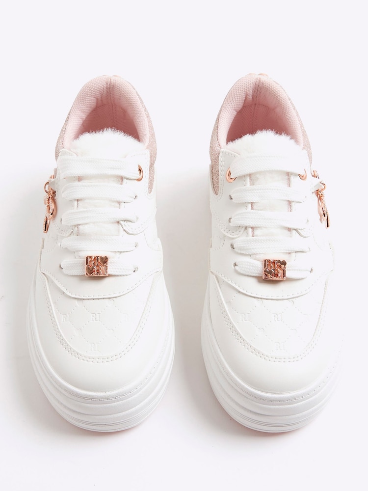 River Island Pink Girls Fur Tongue Bow Charm Trainers - Image 5 of 5