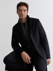 Reiss Navy Empire Wool-Blend Single-Breasted Overcoat - Image 1 of 6