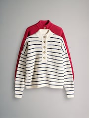 The Set 2 Pack Button Neck Chunky Ribbed Jumper Red/Cream & Navy Stripe - Image 2 of 6