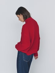 The Set 2 Pack Button Neck Chunky Ribbed Jumper Red/Cream & Navy Stripe - Image 3 of 6