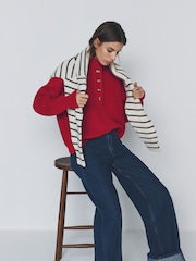 The Set 2 Pack Button Neck Chunky Ribbed Jumper Red/Cream & Navy Stripe - Image 5 of 6