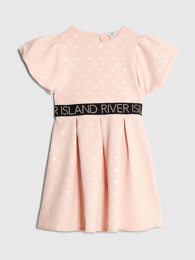 River Island Pink Girls Embossed Scuba Dress - Image 1 of 4