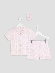 River Island Pink Girls Rosebud Stripe Satin Pyjamas - Image 1 of 5