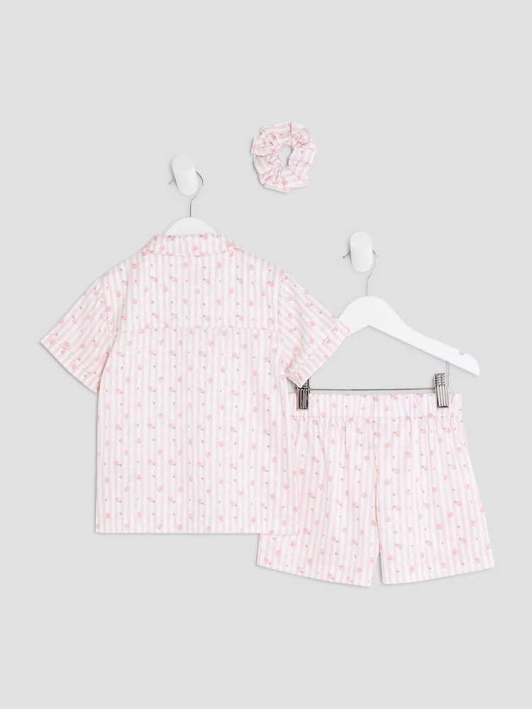 River Island Pink Girls Rosebud Stripe Satin Pyjamas - Image 2 of 5