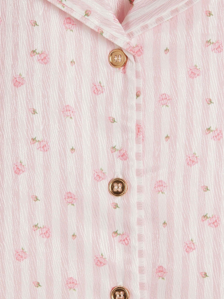 River Island Pink Girls Rosebud Stripe Satin Pyjamas - Image 5 of 5