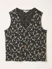 FatFace Joni Black Mono Ditsy Jersey Waistcoat - Image 1 of 1