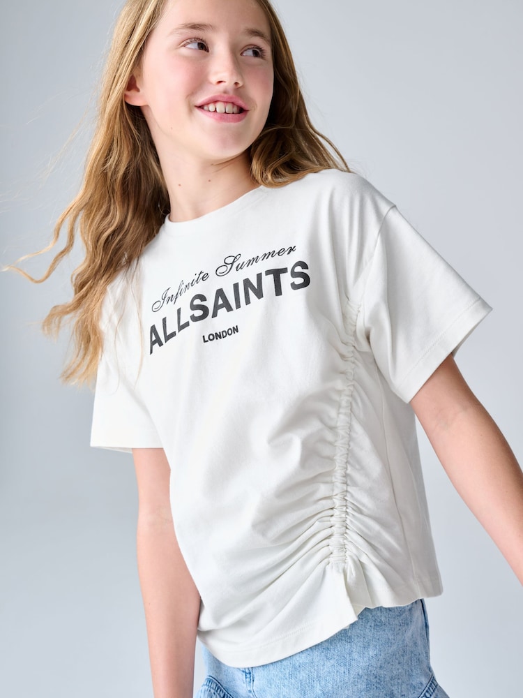 smALLSAINTS White/Soleil Graphic Ruched Oversized Crew T-Shirt - Image 1 of 9