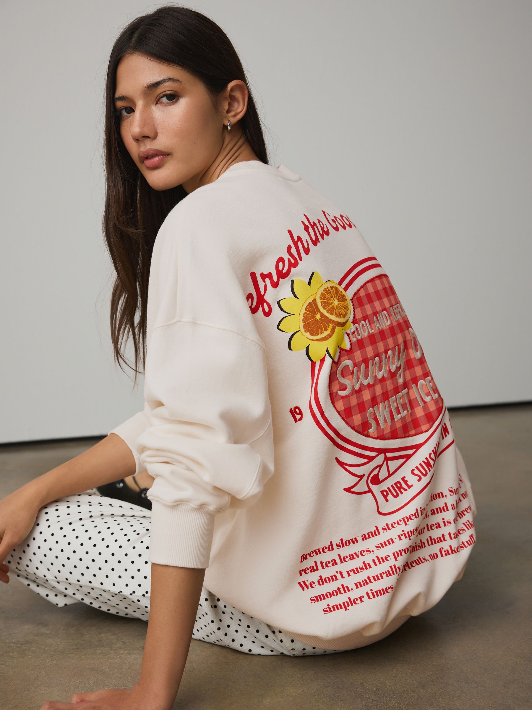 Buy Ecru Sunny Ice Tea Graphic Long Sleeve Sweat Top from the Next