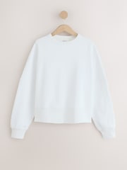 Ağ - Crew Boyunlu Yuyulmuş Sweatshirt - 9şəkildən 7 şəkil