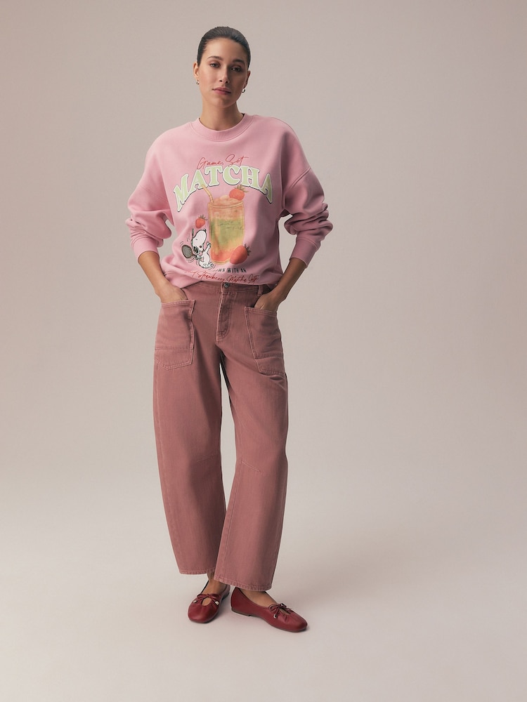 Light Pink Snoopy Matcha Graphic Sweatshirt - Image 2 of 5