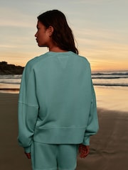 Turquoise Blue Crew Neck Washed Sweatshirt - Image 4 of 9