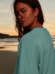 Turquoise Blue Crew Neck Washed Sweatshirt - Image 5 of 9