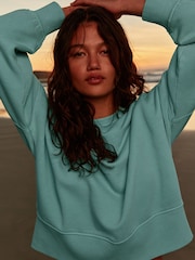 Turquoise Blue Crew Neck Washed Sweatshirt - Image 6 of 9