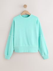 Turquoise Blue Crew Neck Washed Sweatshirt - Image 7 of 9