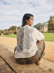 Neutral National Trust x Next Satin Patch Off The Shoulder Long Sleeve Sweat Top - Image 1 of 9