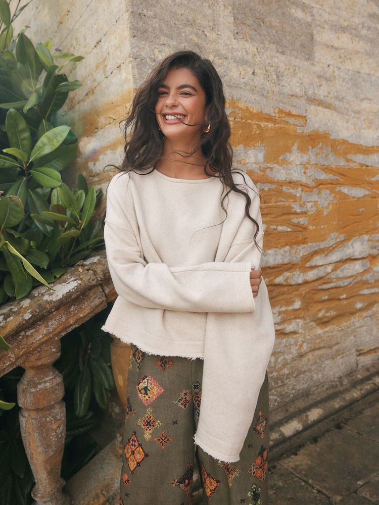 Neutral National Trust x Next Satin Patch Off The Shoulder Long Sleeve Sweat Top - Image 2 of 9