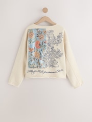 Neutral National Trust x Next Satin Patch Off The Shoulder Long Sleeve Sweat Top - Image 7 of 9