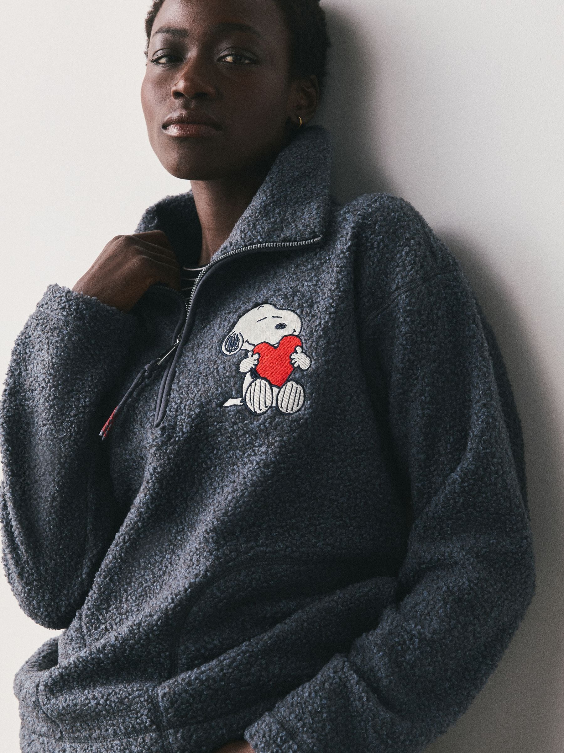 Buy Charcoal Grey Snoopy Half Zip Borg Fleece from the Next UK